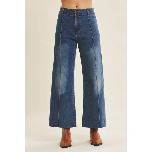 Wide Leg Pintuck Ankle Length Jeans