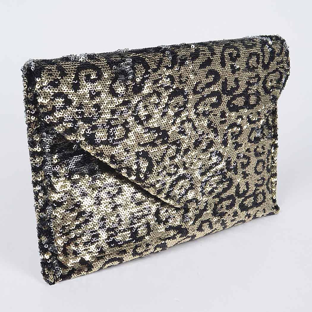 Sequin Leopard Clutch