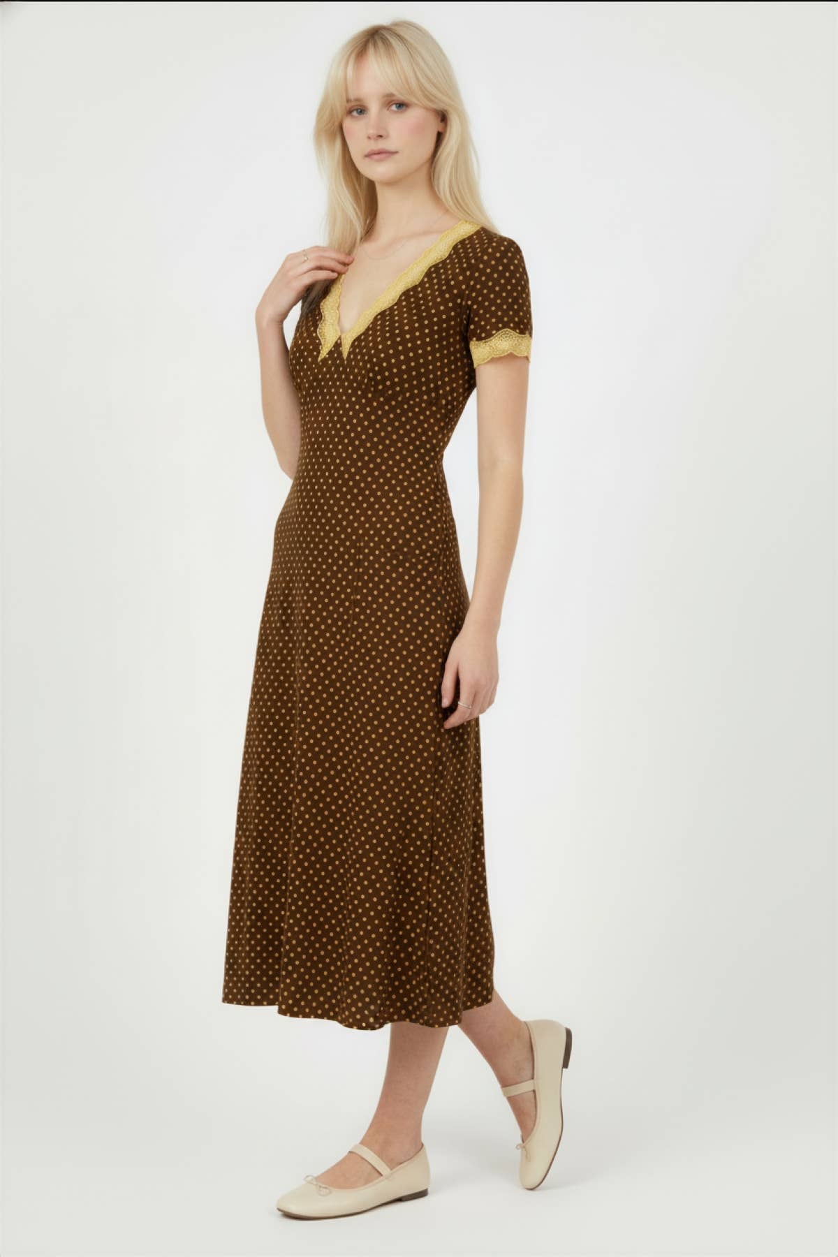 POLKA LACE V-NECK MIDI DRESS (S to 3X)