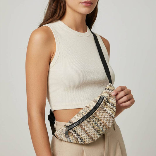 Boho Woven Embroidered Crossbody Belt Sling Fanny Pack Bag