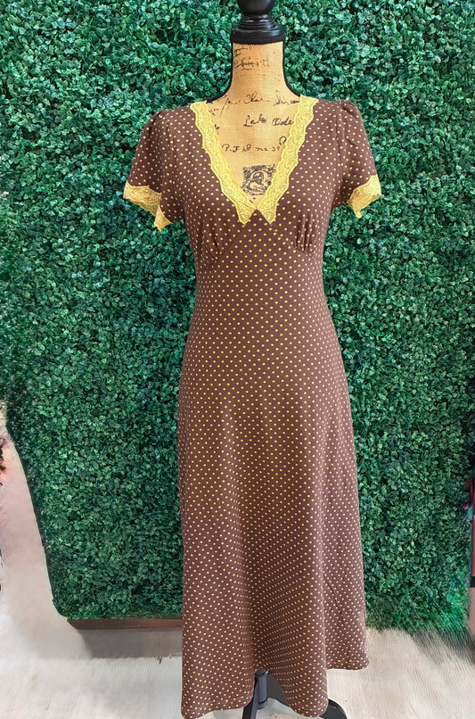 POLKA LACE V-NECK MIDI DRESS (S to 3X)