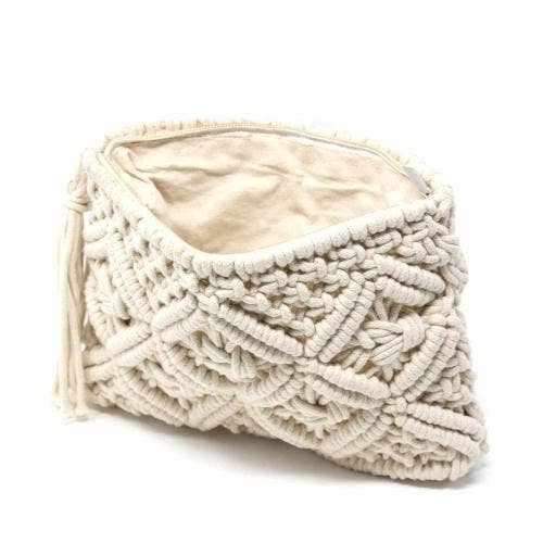 Cream Macrame Clutch with Tassel