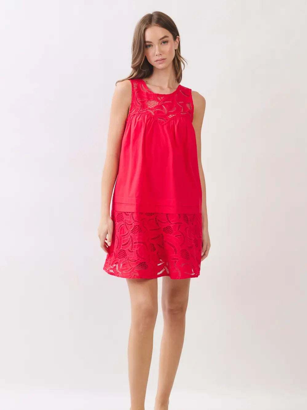 Red Cotton Lace Mini Dress