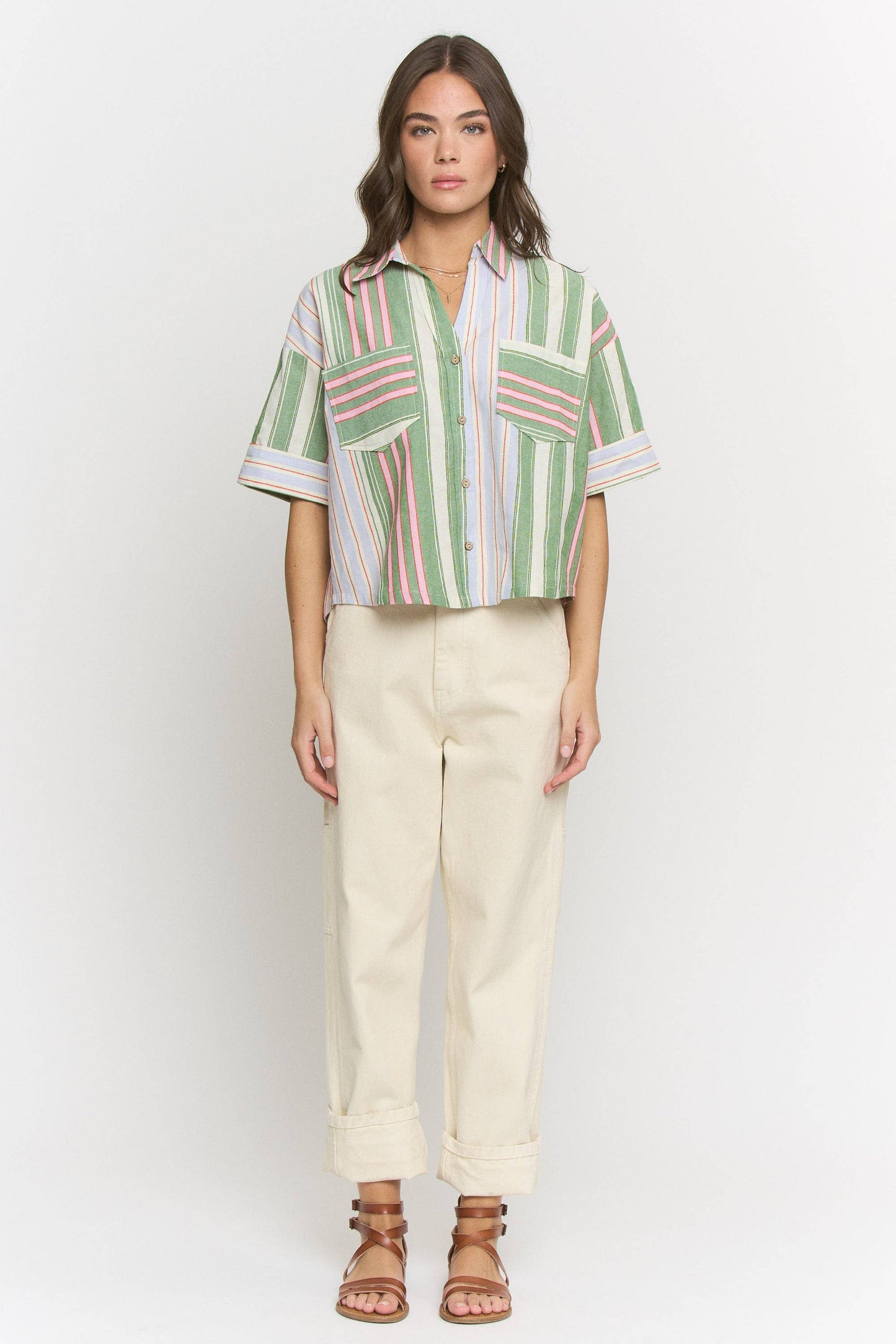 Multi Striped Cotton Button Down (S to 3X)
