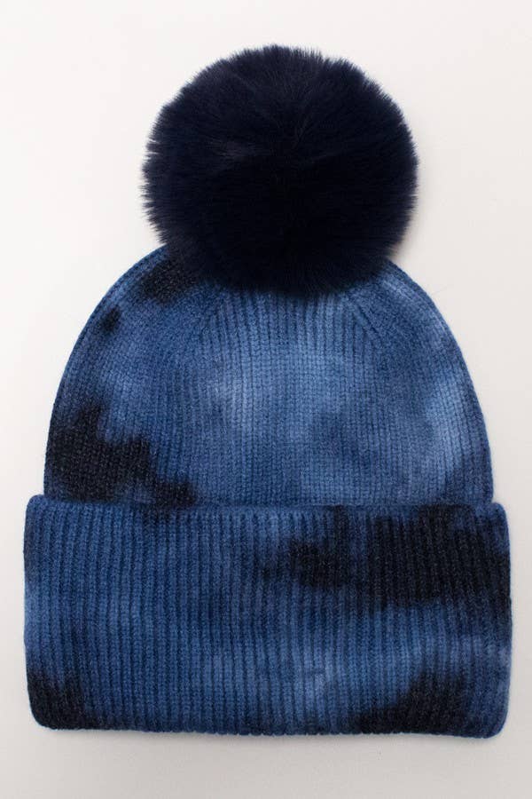Tie Dye Knitted Fur Pom Beanie