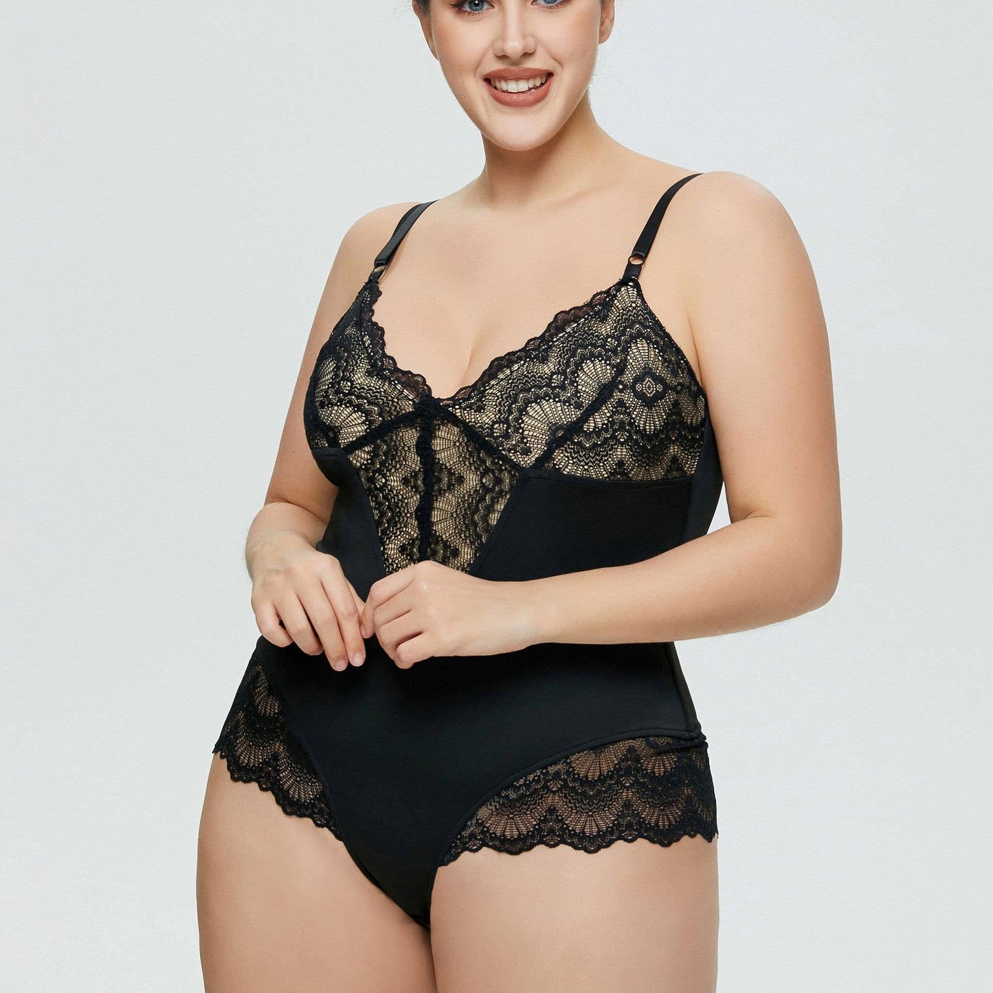Sweetkama Ladies Solid Color Teddy Lace Lingerie Bodysuit