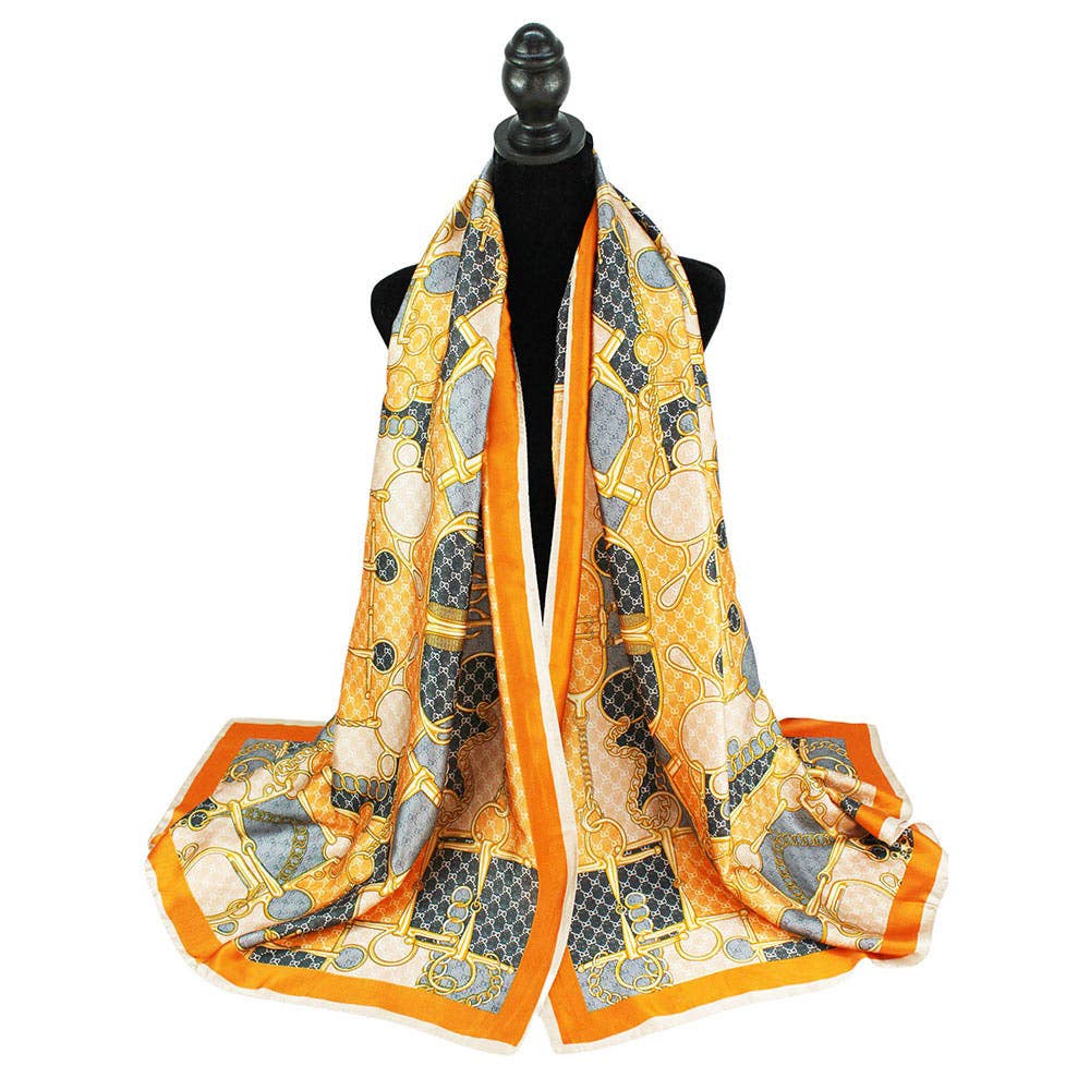 Abstract Pattern Printed Oblong Silky Satin Scarf Shawl