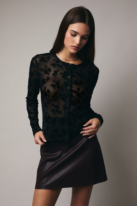 Button Up Burnout Velvet Top