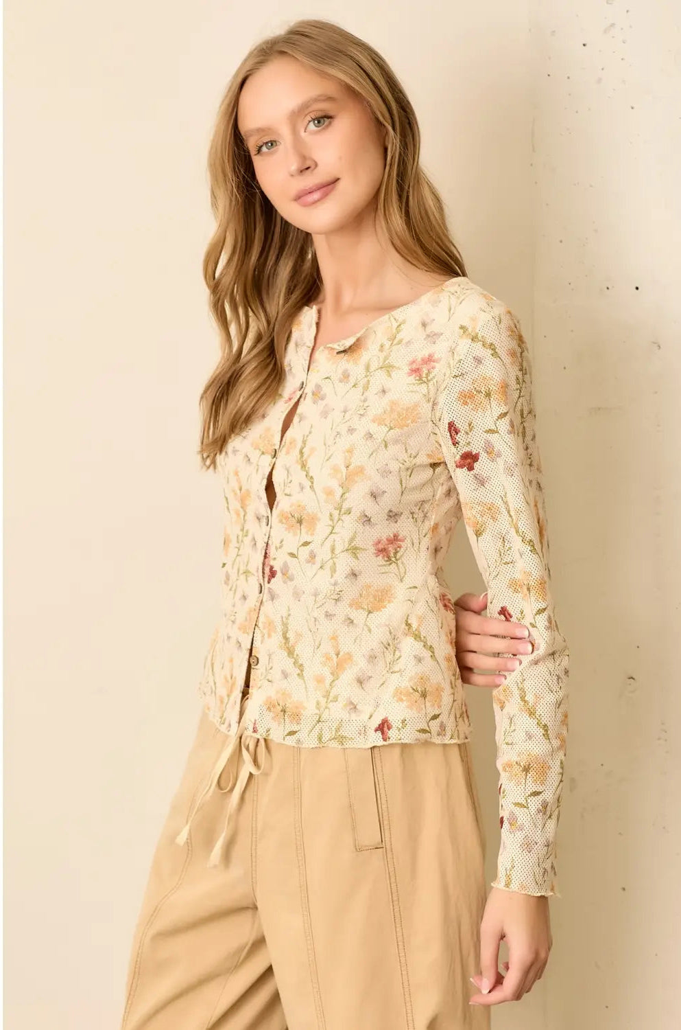 Floral Print Round Neck Long Sleeve Top