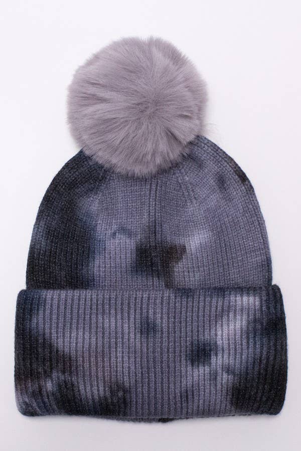 Tie Dye Knitted Fur Pom Beanie