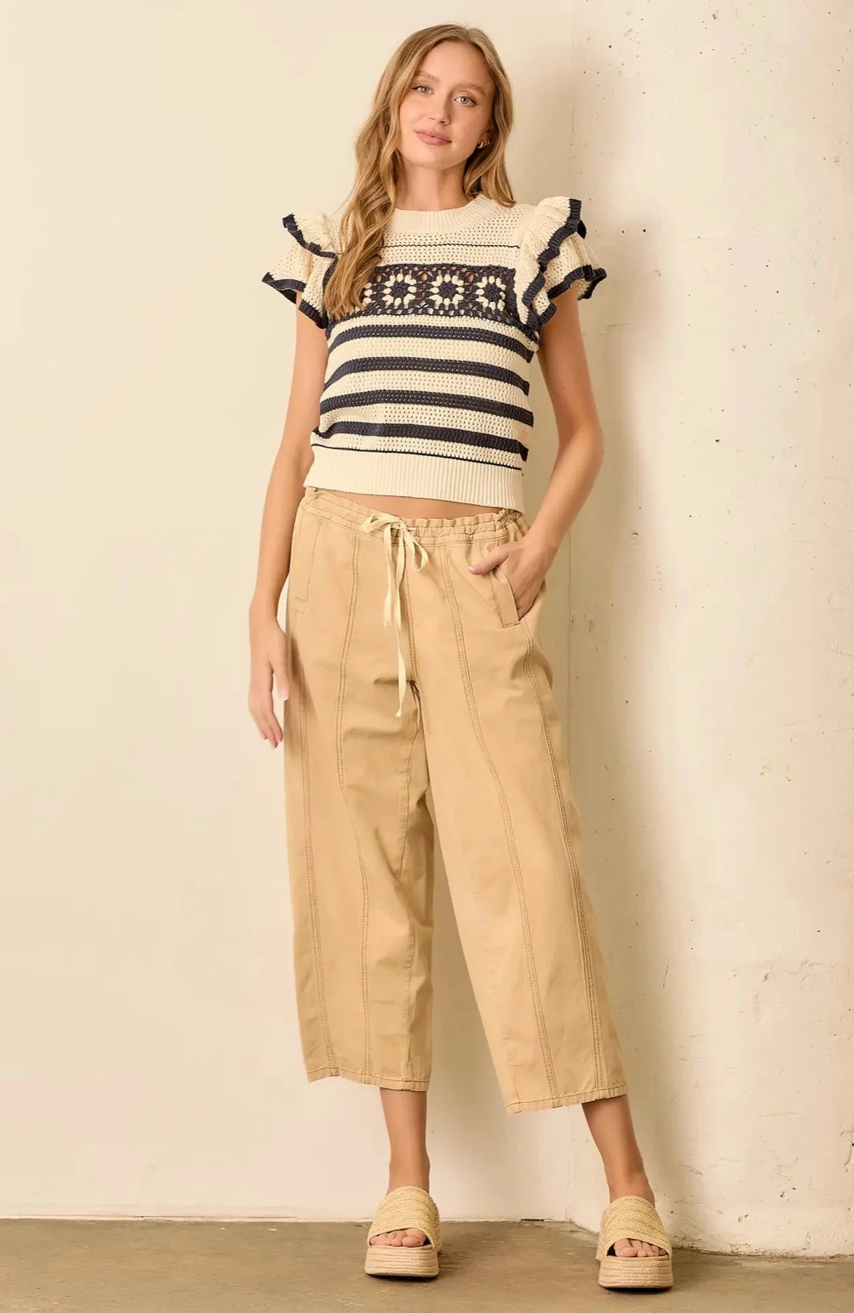 Cropped Straight Leg Pant with Drawstring