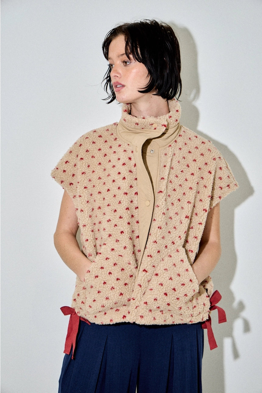 Fuzzy Polka Dot Vest Jacket