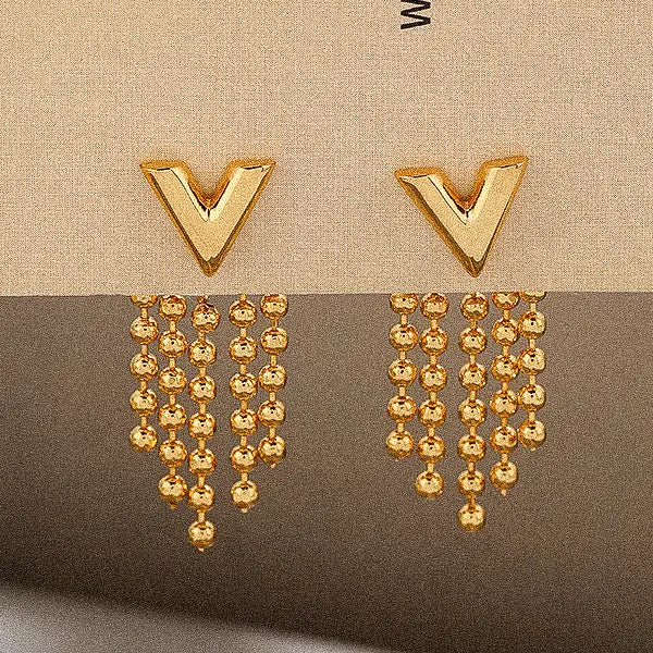 18K Gold Plated V Tassel Earring