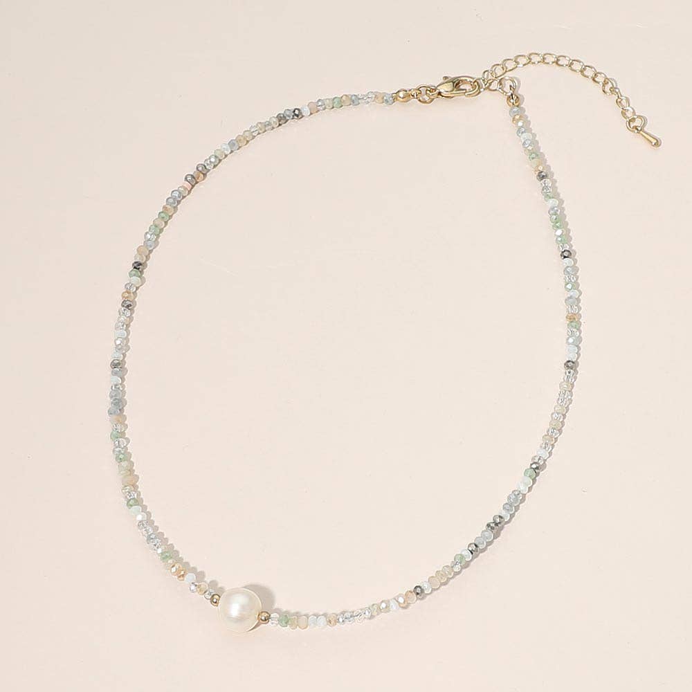 Pearl Accent Seed Beaded Choker Necklace