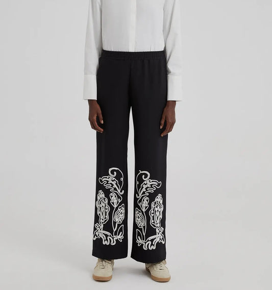 Embroidered Crepe Trouser Pants