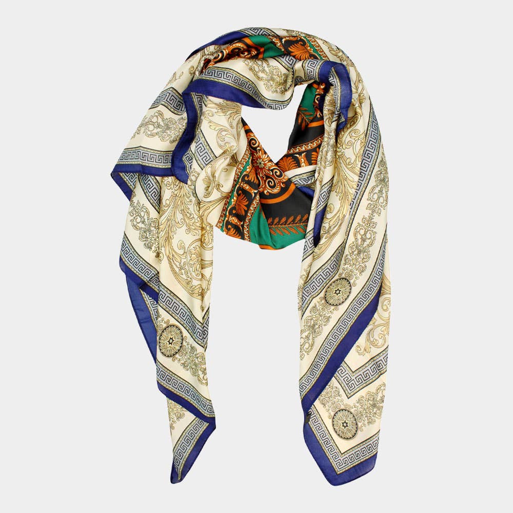 Abstract Pattern Printed Oblong Silky Satin Scarf Shawl