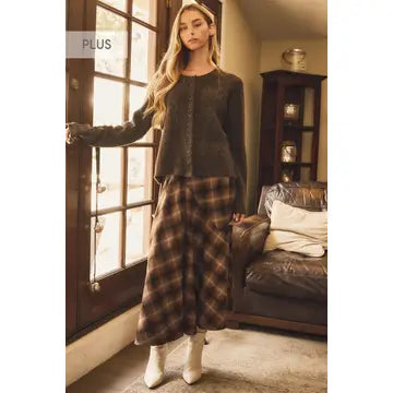 Brown Plaid Maxi Skirt