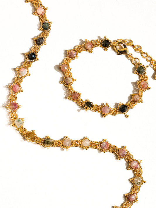 Skylar 18K Gold Multi-Stone Chained Bracelet, Necklace