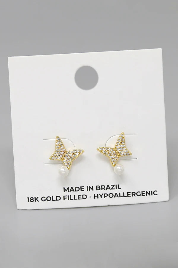 Butterfly CZ Pave 18K Gold Filled Stud Earrings