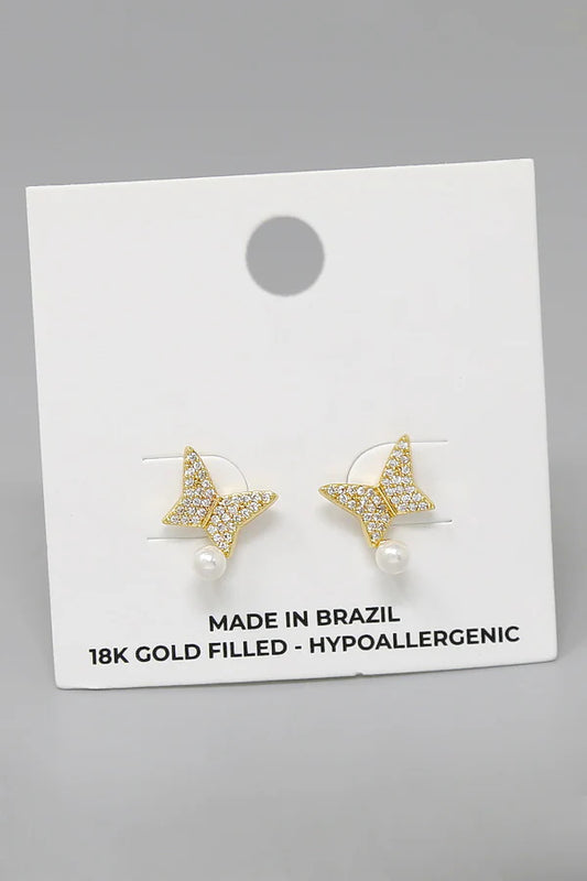 Butterfly CZ Pave 18K Gold Filled Stud Earrings
