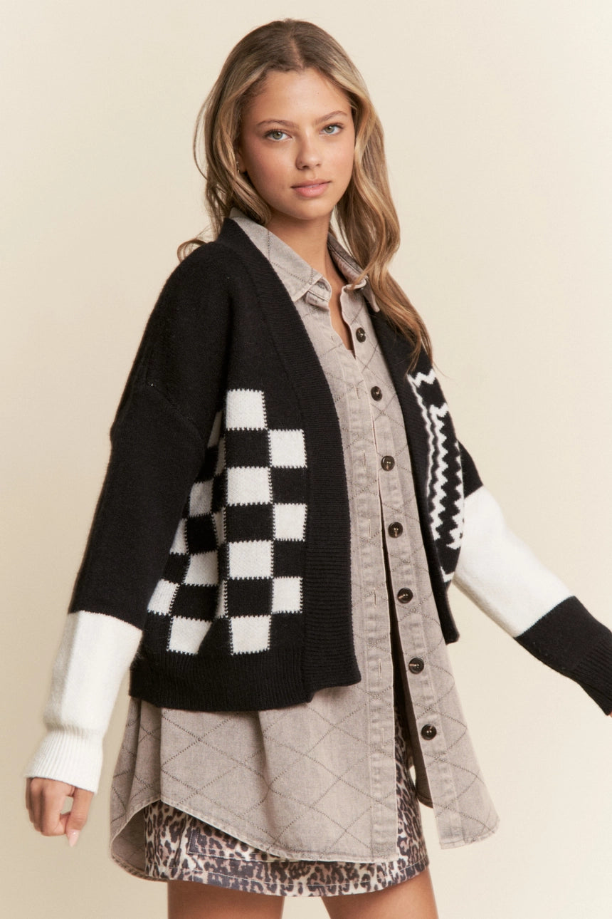Multi Geometric Pattern Open Cardigan