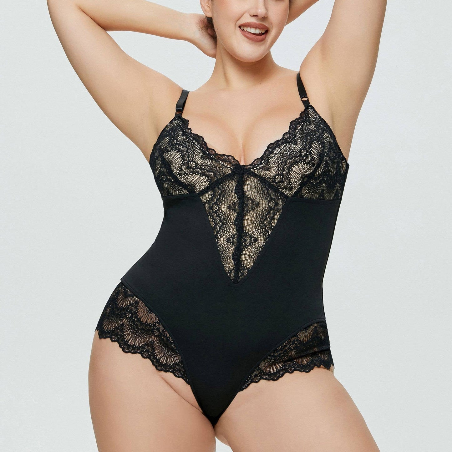 Sweetkama Ladies Solid Color Teddy Lace Lingerie Bodysuit