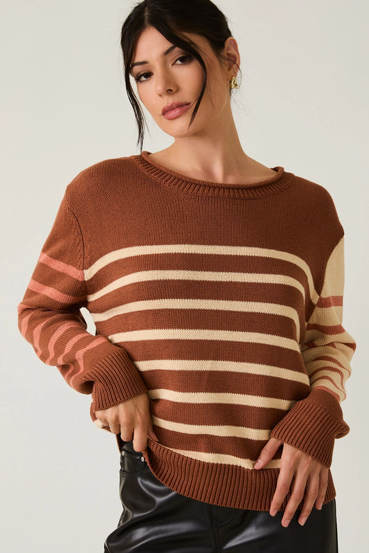 Brown Multi-Stripe LS Sweater