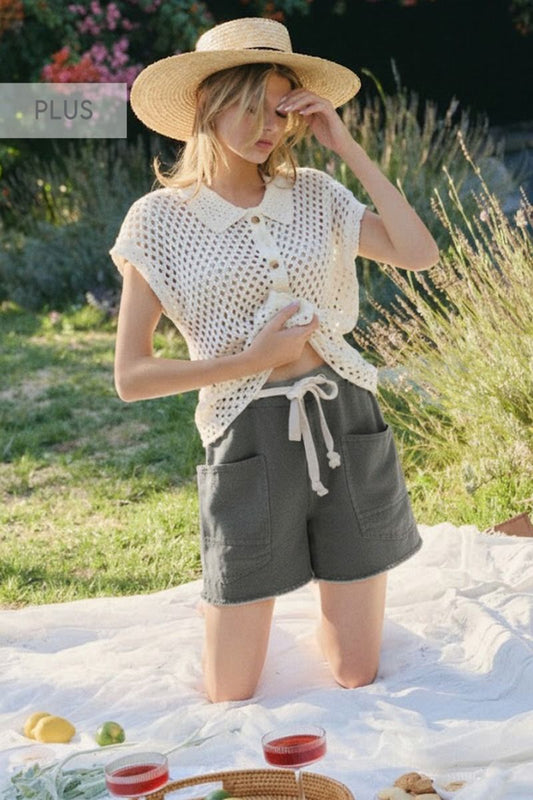 Washed Twill Shorts w/Oversized Pockets