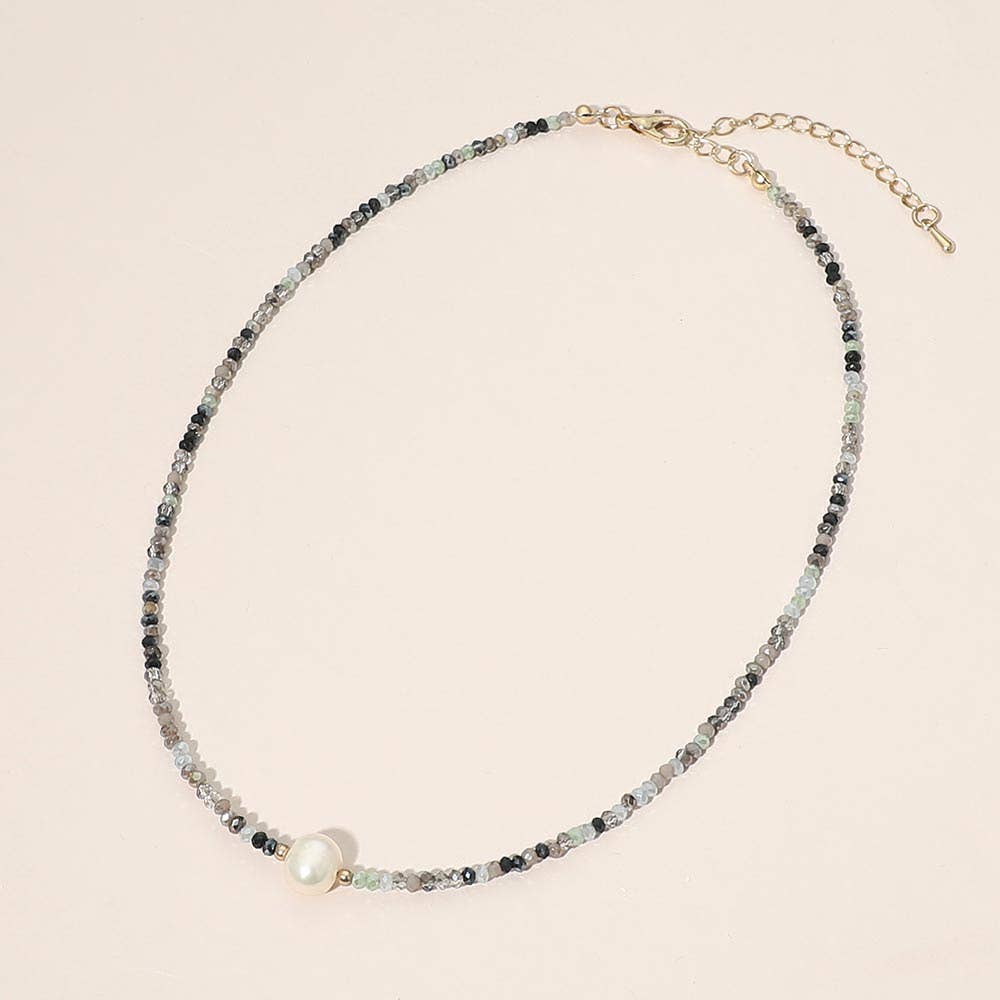 Pearl Accent Seed Beaded Choker Necklace