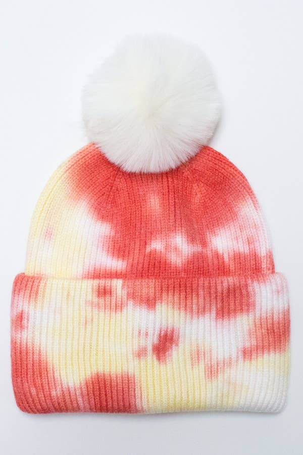 Tie Dye Knitted Fur Pom Beanie
