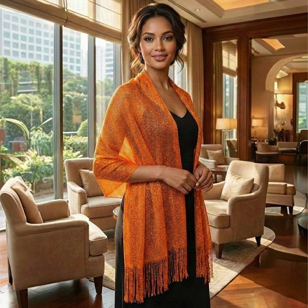 Shimmering Fringe Evening Shawl Scarf