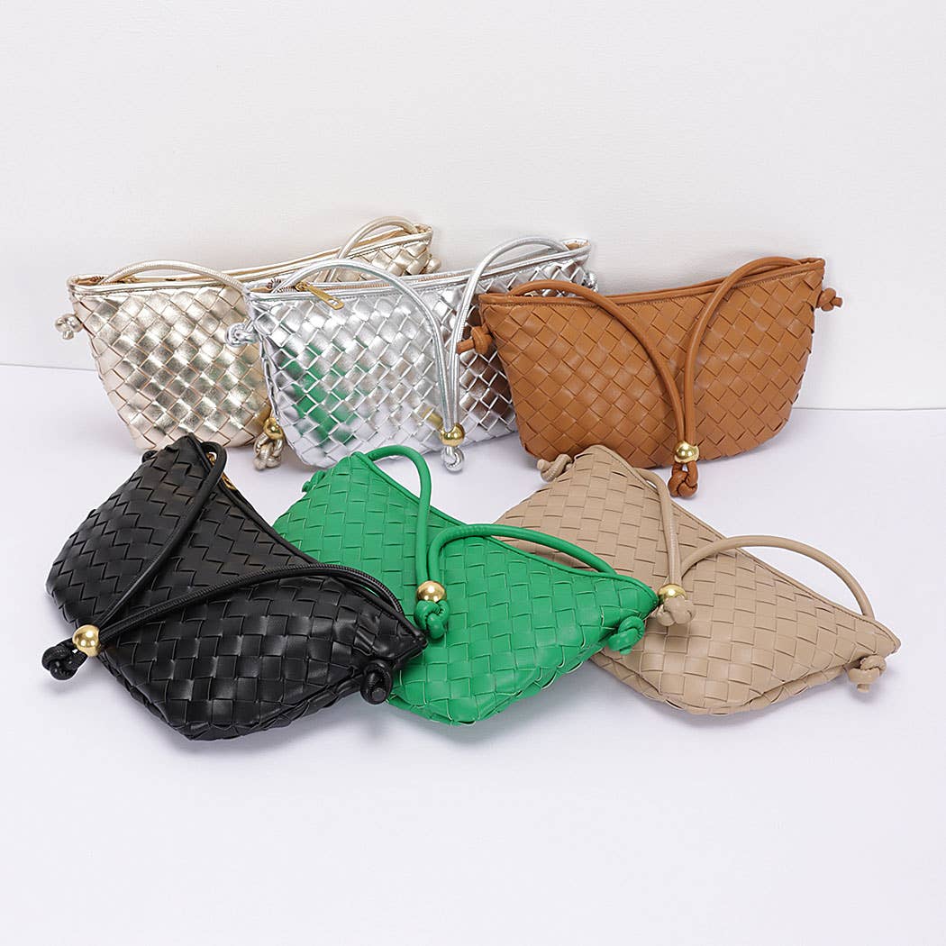 Faux Leather Braided Wrist and Shoulder Bag