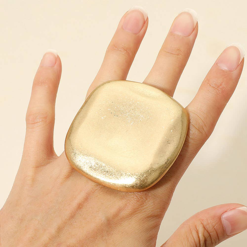 Oversized Brushed Metal Square Stretch Ring