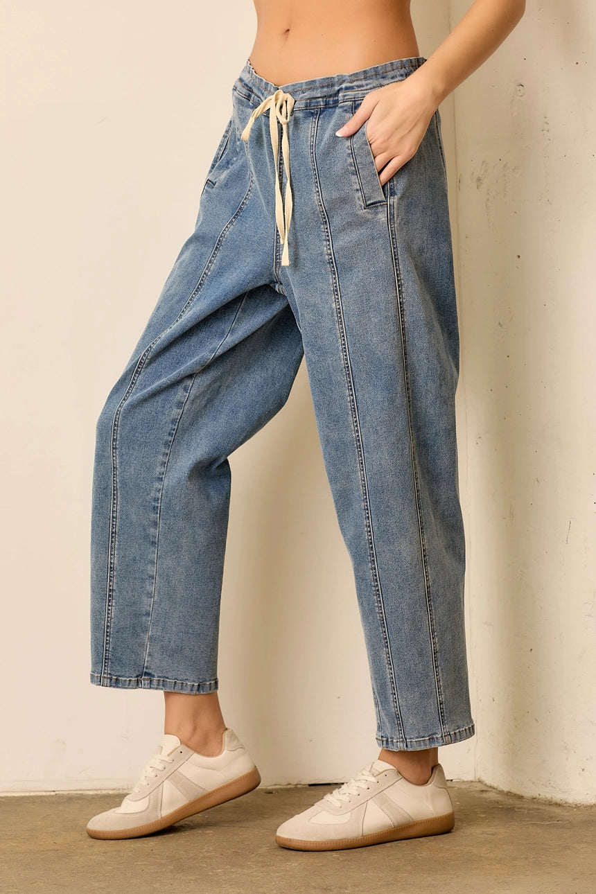 Cropped Straight Leg Pant with Drawstring