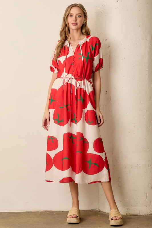 Tomato Printed Bubble Sleeve Maxi Dress