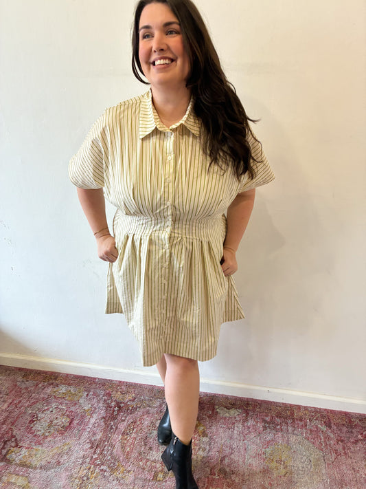 Striped Short Sleeve Shirt Dress (S to 3X)