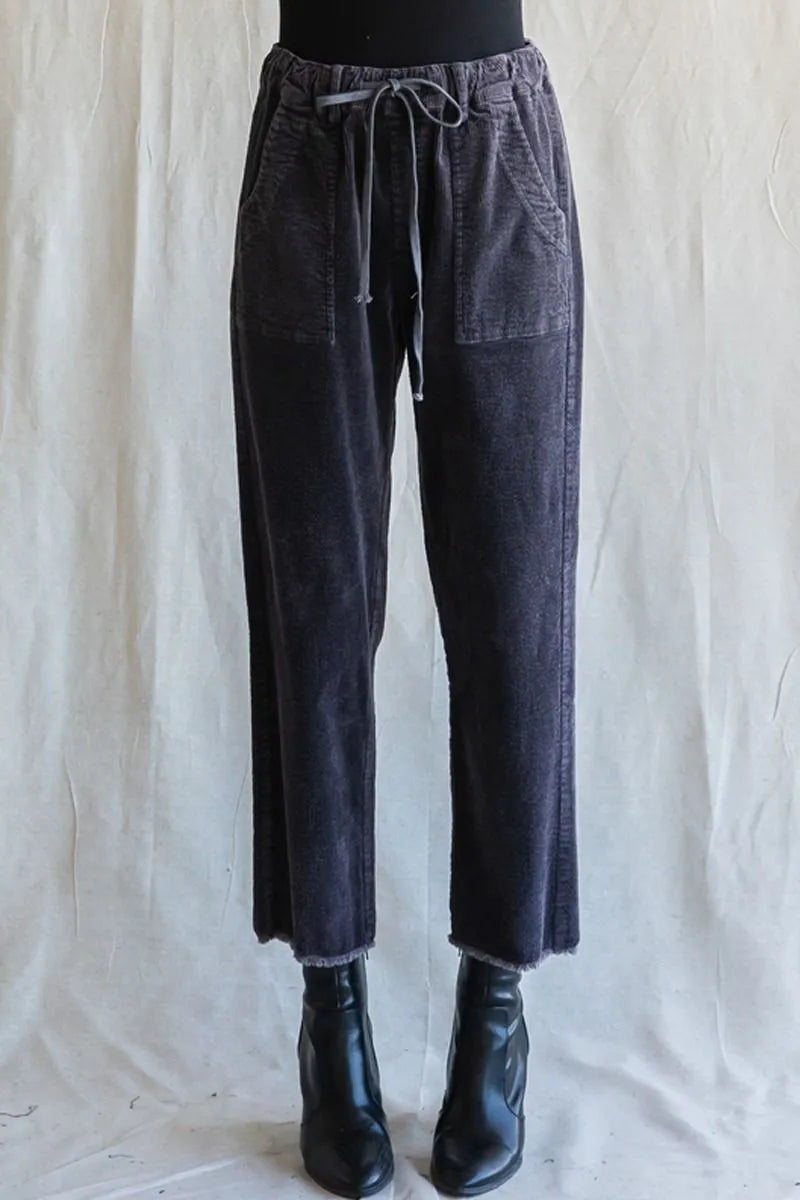 Corduroy Pants with Belted Drawstring