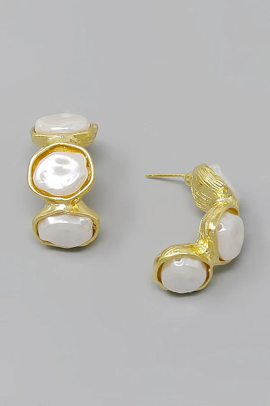 Sculptural Organic Cultured Pearl Half-Hoop Earrings