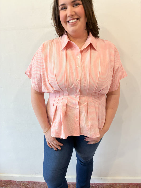 Coral Button Down Shirt (S to 3X)