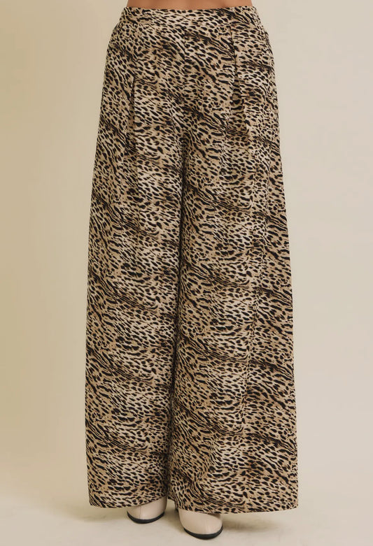 Animal Pleated Wide Leg Pants