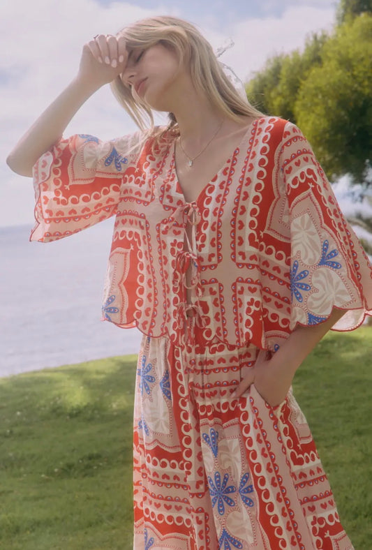 Red Blossom Tie Top (S to 3X)