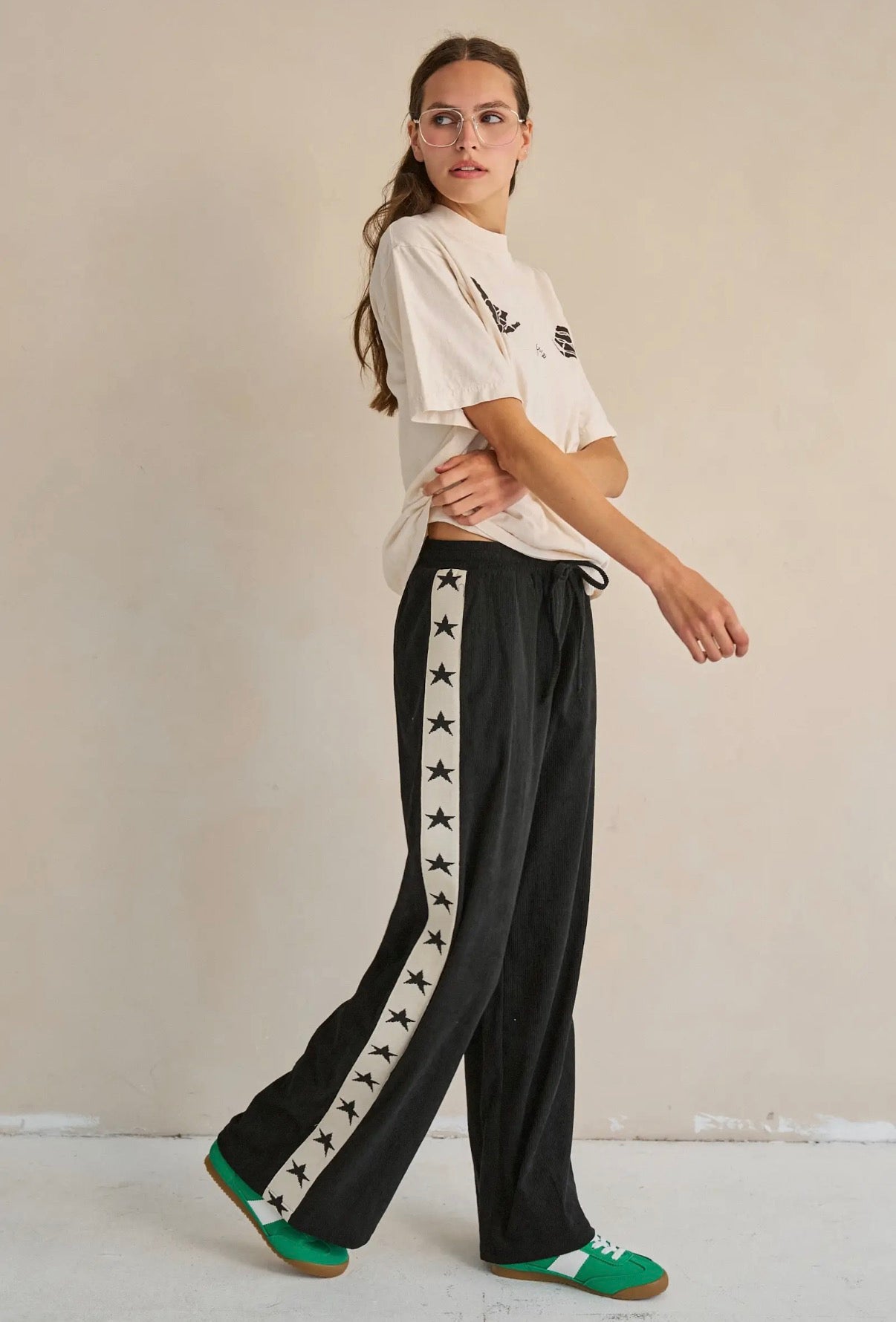 Black Corduroy Star Athletic Stripe Bottoms (S to 3X)