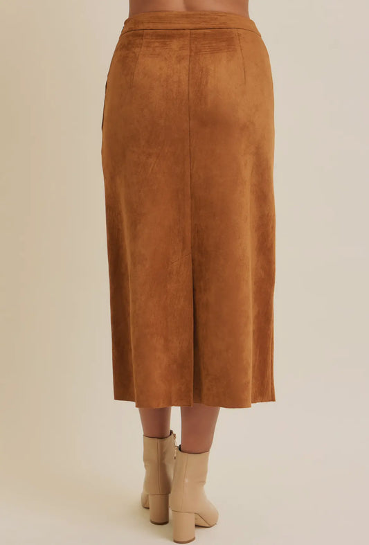 Super Soft Vegan Suede Midi Skirt