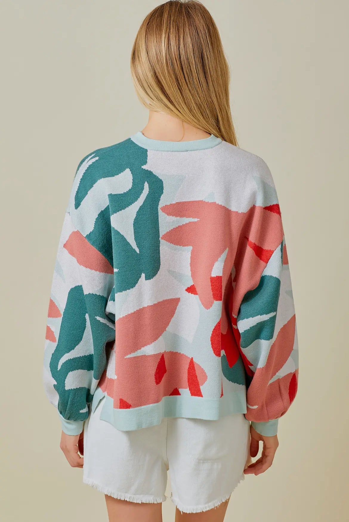 Abstract Palm Jacquard Sweater