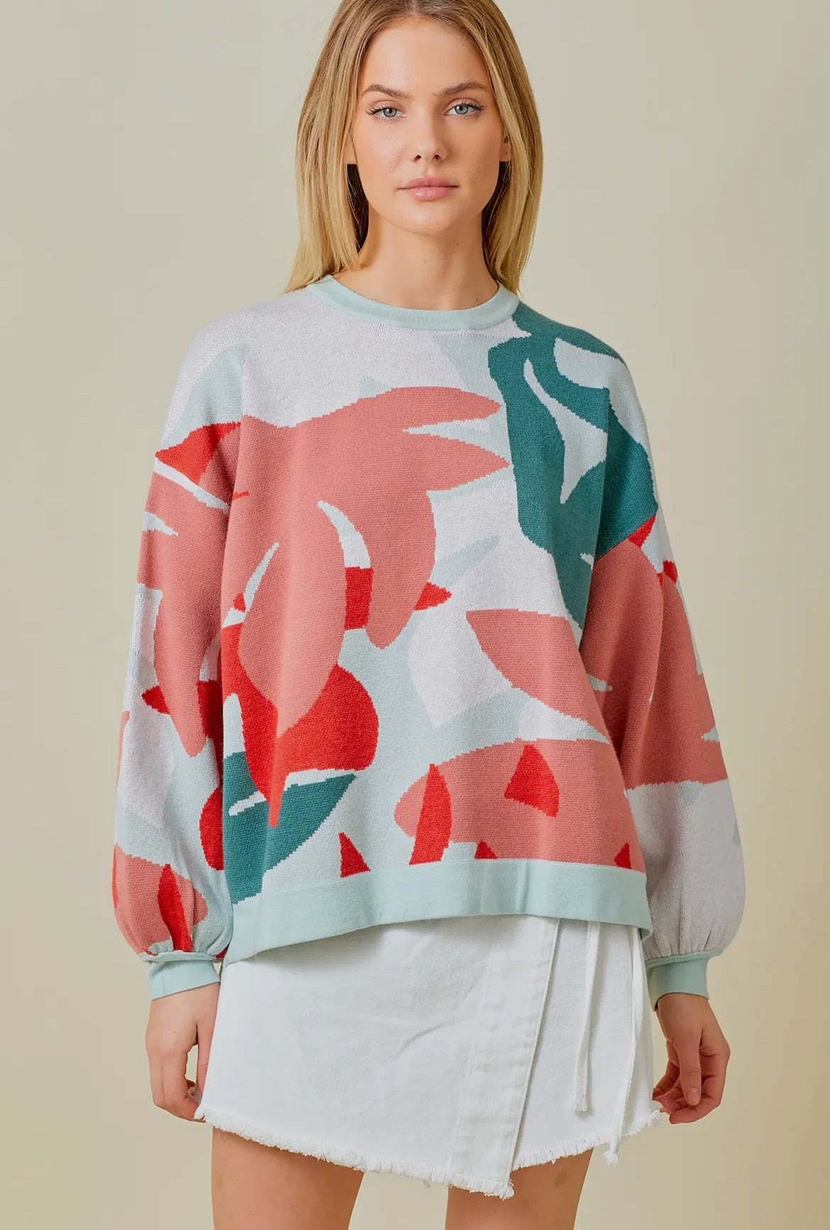 Abstract Palm Jacquard Sweater