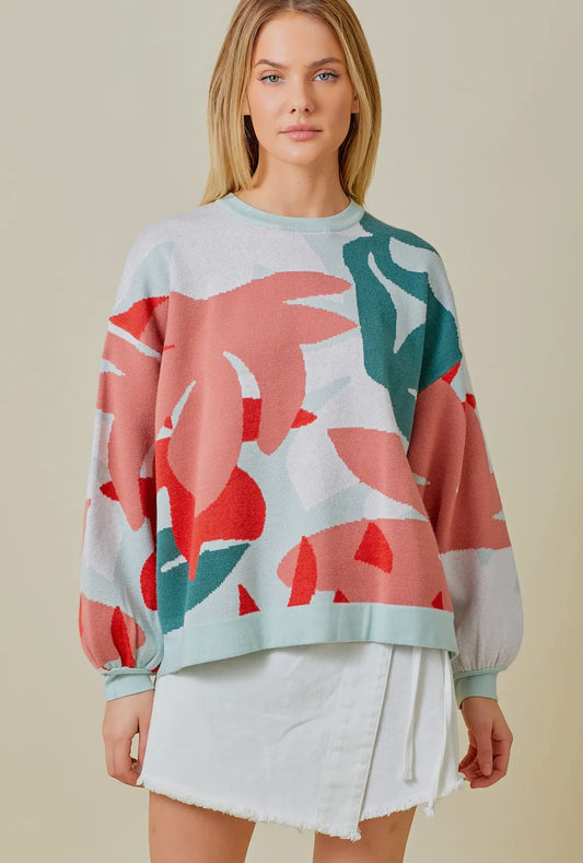 Abstract Palm Jacquard Sweater