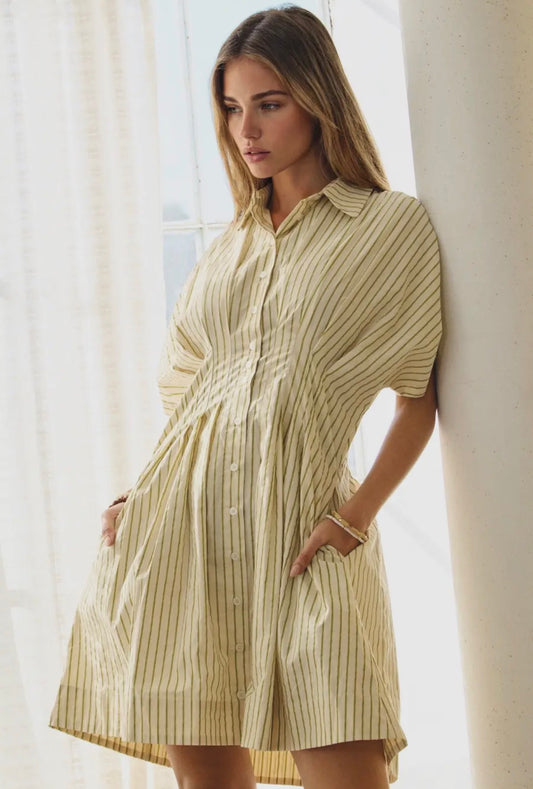 Striped Short Sleeve Shirt Dress (S to 3X)