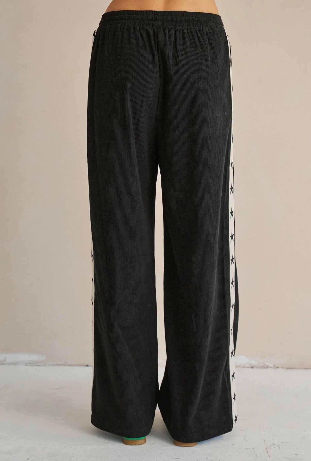 Black Corduroy Star Athletic Stripe Bottoms (S to 3X)