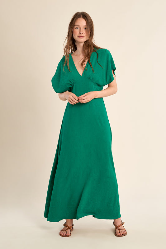 MB Long Woven Dress Green with Float Sleeve