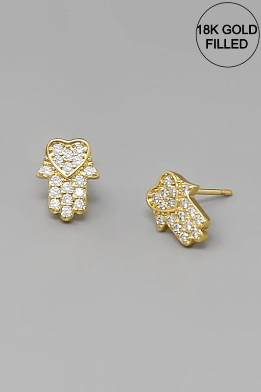 Hamsa Pave Gold Filled Stud Earrings